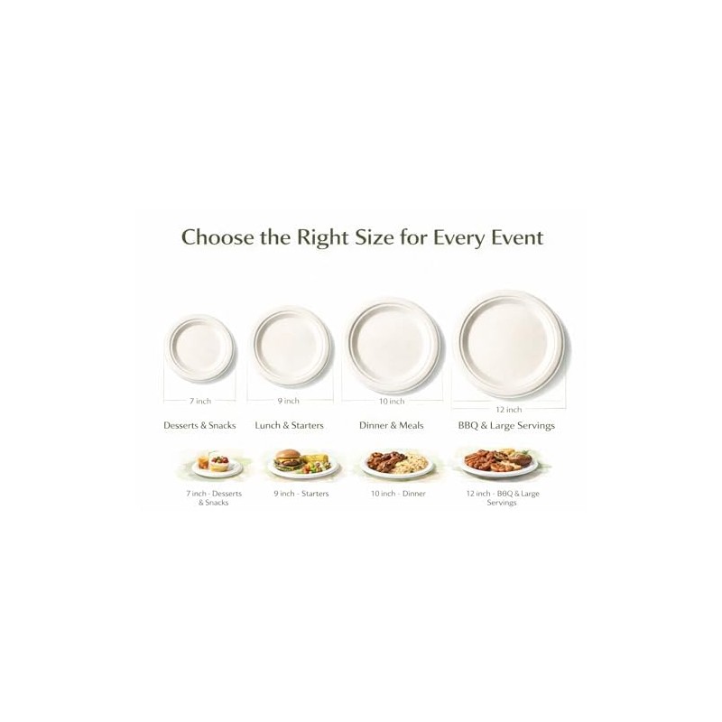 1ABOVE 50 Pack Extra Strong White Disposable Bagasse Plates, 100%