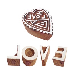 Henna Wooden Stamps Fancy Heart Love Pattern Printing Blocks (Set of 5)