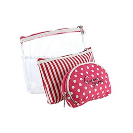 3 Pc Vinyl Makeup Cosmetic Bag Accessory With Wrist Band (Fuchsia)