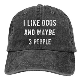 WAYMAY I Like Dogs and Maybe 3 People Unisex Adult Cowboy Hat Full Cotton Curved Brim Baseball Cap Black