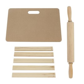 Lxmxgk 12 Pcs Pottery Tools Kit, Portable Wedging Board for Pottery with Built in Handle, Wood Rolling Pin Sculpting Polymer Clay Tools, 10 Pcs 5 Size Pottery Teaching Rolling Mud Stick Guide