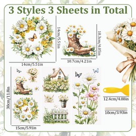 WANDIC 3 x Daisy Flower Transfer Stickers Waterproof for DIY Scrapbooking Photo Album Furniture