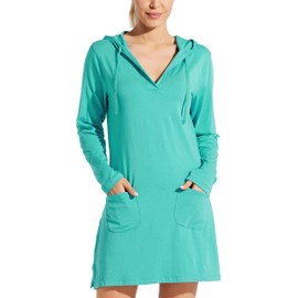 Willit Women's Long Sleeve Swim Cover Up UPF 50+ SPF Dress Hooded with Pockets Sun Protection Beach Coverup Aqua M