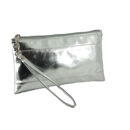 Adorable Patent Clutch Purse Organiser Bag with Detachable Wrist Strap in silver