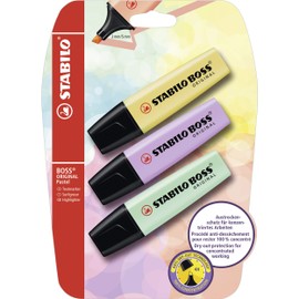 Highlighter - STABILO BOSS ORIGINAL Pastel - Pack of 3 - Milky Yellow, Lilac Haze, Hint of Mint