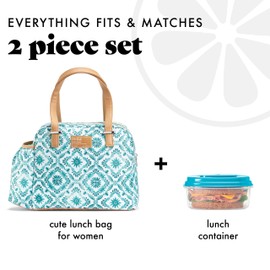 Fit & Fresh Lunch Bag For Women, Insulated Womens Lunch Bag For Work, Leakproof & Stain-Resistant Large Lunch Box For Women With Expandable Bottle Pocket, Zipper Closure Laketown Lunch Bag Aqua
