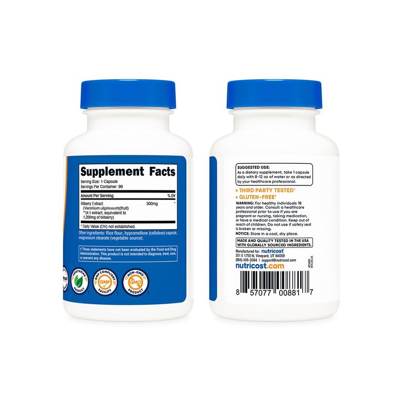 빌베리 1200mg 90캡슐 1병 Bilberry 1200mg 90 Capsules 1 Bottle