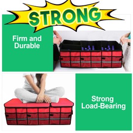 LI LIBZAKI Big Car Trunk Organizer, Cargo Organizer SUV Trunk Storage Non Slip Bottom Waterproof Collapsible Durable Multi Compartments-(Oversize,Red)
