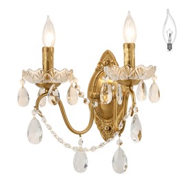 Ondersley Crystal Wall Sconce, Gold Wall Sconces, Gold Sconces Wall Set of 2, for Living Room, Bedroom, Bathroom,Vanity
