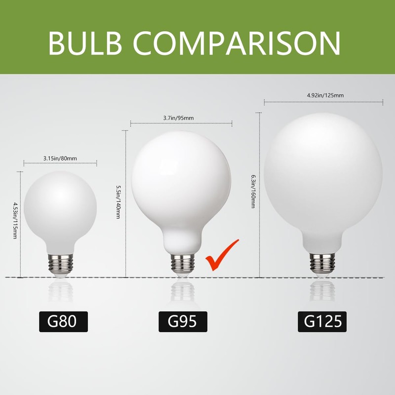 MEILUX 2 Pack G30(G95) Globe LED Light Bulbs, 5.5W Dimmable