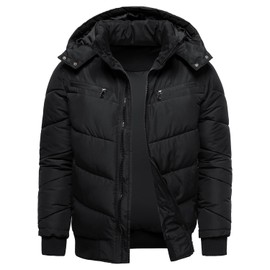 HOOD CREW Men’s Winter Coats Windproof Thicken Padded Parka Warm Puffer Jackets with Removable Hood Black M