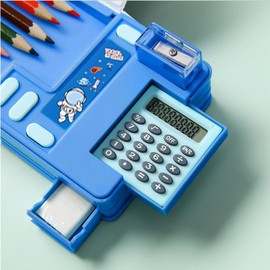 Pop Up Multifunction Pencil Case, Cute Cartoon Pen Box Organizer Stationery with Calculators, Sharpener, Schedule, School Supplies, Best Birthday Gifts for Kids Teens (Blue 2)