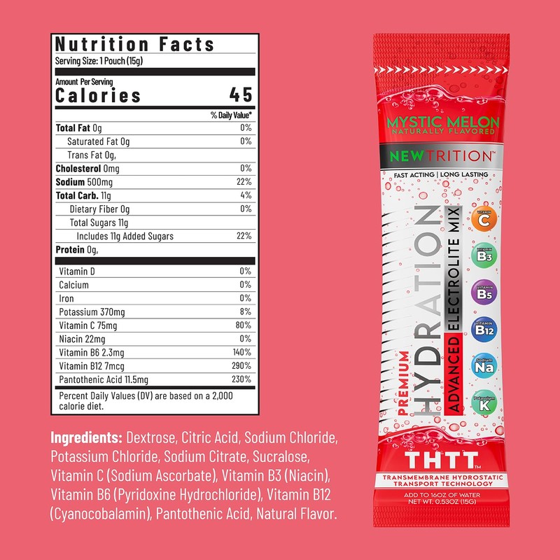 NewTrition Hydration Powder, Electrolyte Powder Packets, Naturally Flavored Hydrating Packets