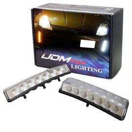 iJDMTOY Clear Lens Switchback LED Daytime Running Lights Compatible With 03-05 Nissan 350z (Pre-LCI), Direct Fit Dual Color Front Bumper Reflector Replacement Powered by 7 LED Chips Each Lamp