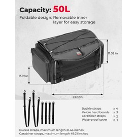 KEMIMOTO Motorcycle Tail Bag, Dual Use Motorcycle Rear Seat Bag with Waterproof Rain Cover, 50L Expandable Motorbike Helmet Bag Luggage Storage Backpack