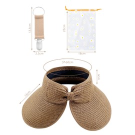 ZGDEIWGF 1 Women Beach Hat, 1 Storage Bag, 1 Hat Clip, Summer Ladies Straw Hat, Women's Sun Hat, Wide Brimmed Hat, dark brown