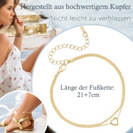 ankbrats Silver Anklet for Women Adjustable Heart Double Layered Anklet Waterproof Women Girls Summer Beach Jewellery Gift, Copper, No Gemstone