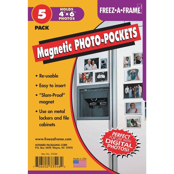 Set of 5 Freez-A-Frame, Magnetic 4" x 6" Photo Frame. Made in USA