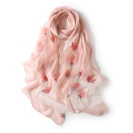 ANMIDA Women's Silk Anti-UV Scarf, Large, Embroidered, Spring and Summer, Elegant - safety pink