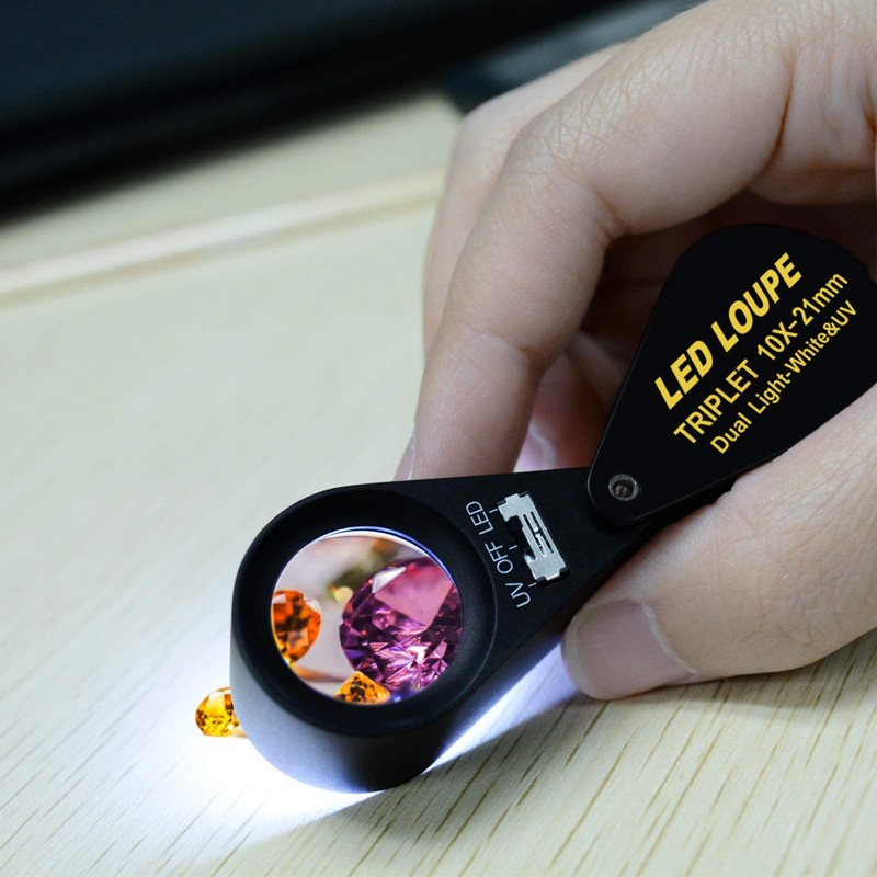 10x 21mm Loupe Jeweler Magnifier LED UV Light Triplet Lens