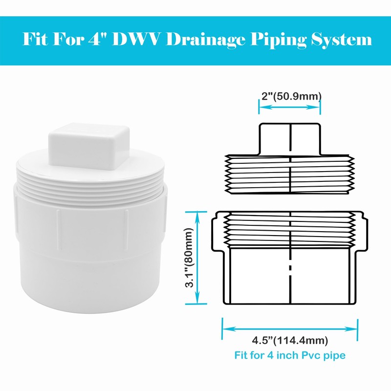 Sewer Cleanout Cap with Plug Pipe Fitting, 4 Inch PVC