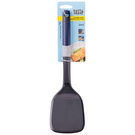 Tasty Spatula with Grater Function – Ideal for Non-Stick Pans, 34 x 9.5 cm, Grey/Blue, Heat Resistant & Multifunctional