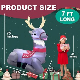 7ft Long Christmas Inflatable Giant White Reindeer Decorations Built-in LED Lighted Blow Up Decoration Home Yard Outdoor Indoor Garden Lawn Decor
