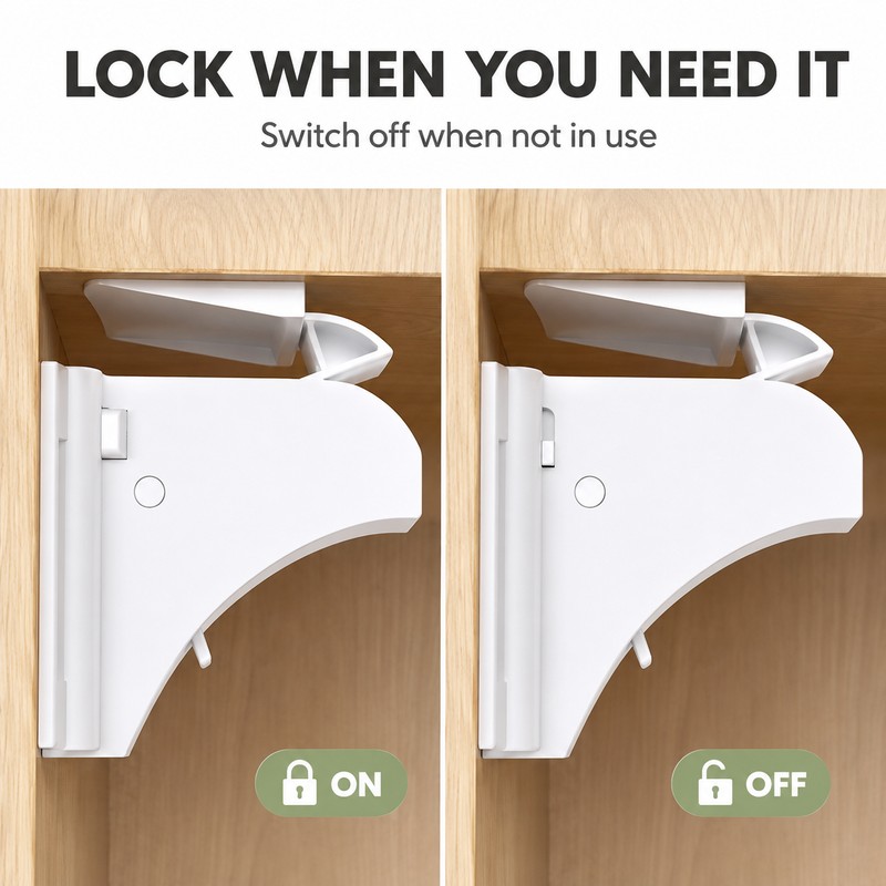Invisible Magnetic Cabinet Safety Lock with Adhesive Mount & Key