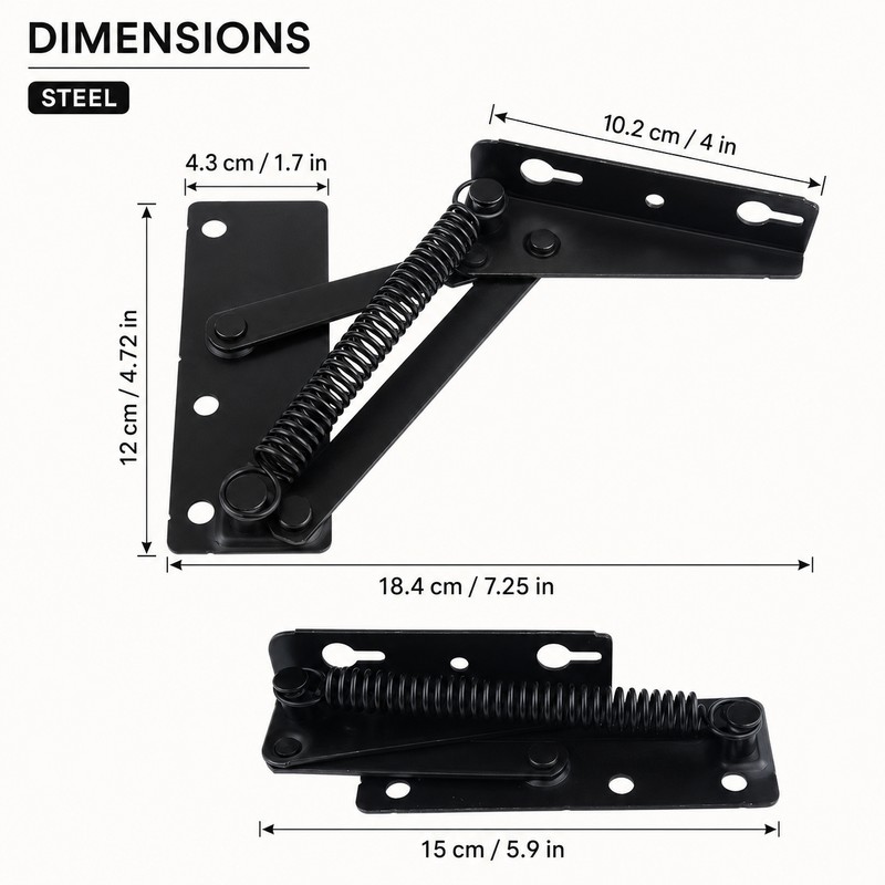 2-Pack 80° Steel Spring Lift-Up Hinges for Cabinets & Furniture