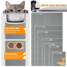 Waterproof Cat Litter Mat, Double Layer EVA, Odor-Free Large Grid, Urine Proof, Easy Cleanup (Gray, 24 x 35)