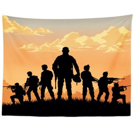 CORFOTO 106x70 Inch Army Soldier Tapestry Military Soldiers Silhouettes Wall Background for Kids Adults Welcome Soldiers Party Decorations Bedroom Living Room Dorm Wall Hanging Decor