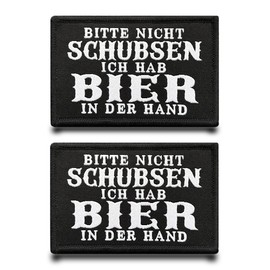 Pack of 2 "Bitte Nicht Schubsen-Ich Hab Bier In Der Hand" Funny Patch Removable Patches with Velcro Fastening Tactical Military Patch Applique for Clothing Backpacks Jacket Bags Vest