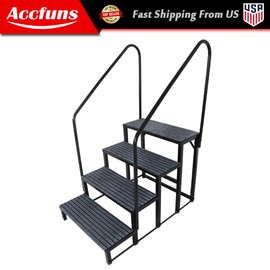 munirater Upgraded 4 Tier Heavy Duty Steel Mobile Home Steps RV Steps with 2 Handrail+Mat