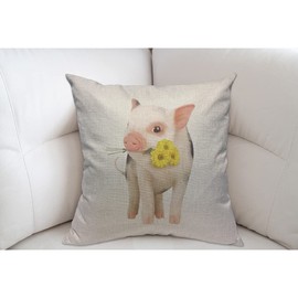 Mugod Pink Pet Cushion Cover Throw Pillow Covers Miniature Pig Yellow Daisy on White Background Pillow Case for Men Women Decorative Home Sofa Chair Couch 45x45cm/18x18 Inch