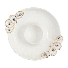 Mud Pie 2" x 10 1/2" Dia Oyster Chip and Dip Bowl Set, White