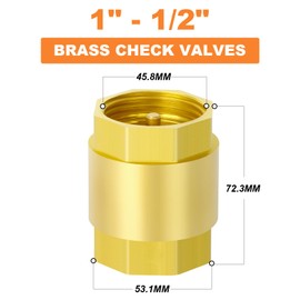 GASHER 1PCS Brass Check Valve 1-1/2" Female Thread, Backflow Prevention, One Way Check Valves