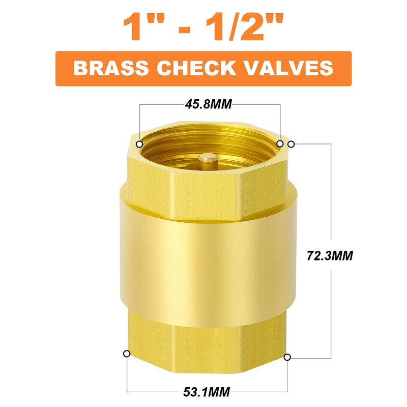 GASHER 1PCS Brass Check Valve 1-1/2" Female Thread, Backflow Prevention,