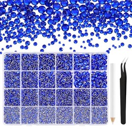 NACHLYNN 36000 Pcs Resin Rhinestones 2-6mm Flat Back Round Rhinestones Suitable for Nail Art Face Painting Clothing and Other Handmade DIY (Dark Blue)