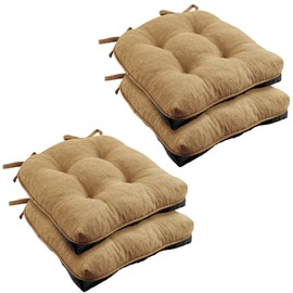 Wellsin Chair Cushions for Dining Chairs 4 Pack, 15.5" X 15.5" Kitchen Chair Cushions with Ties and Non-Slip Backing, Tufted Shredded Memory Foam Kitchen Chair Pads, Taupe
