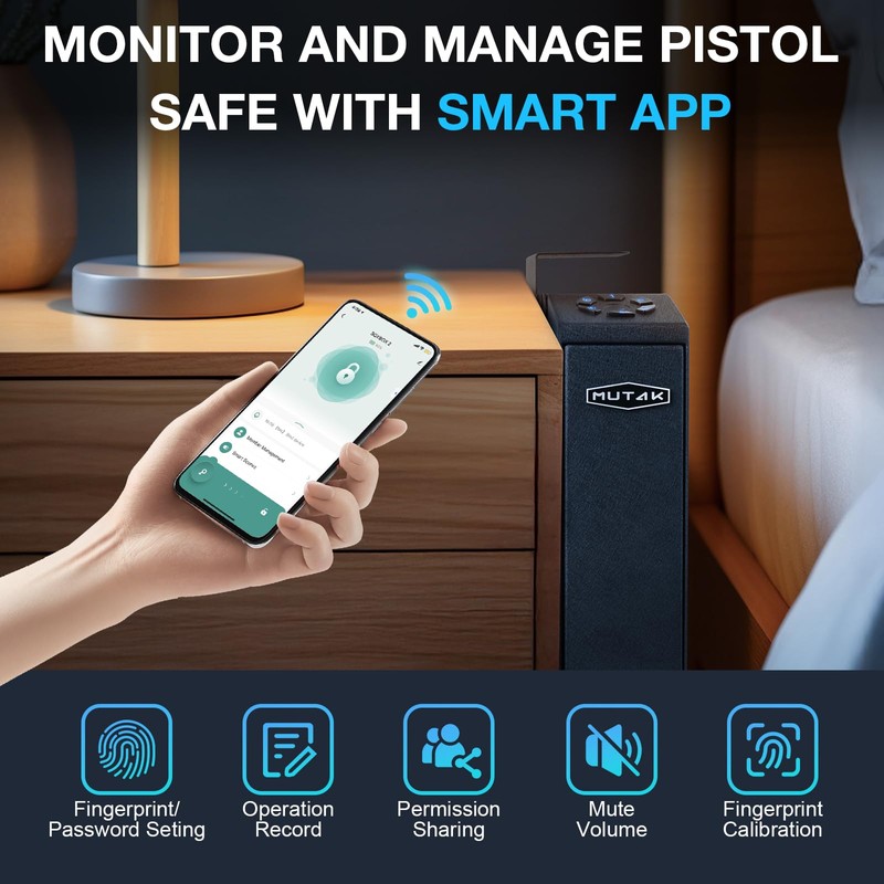 Mutak Gun Safe for Handgun, Slider Biometric Pistol Safe, 4