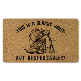 BAYOGITA Funny Western Welcome Mat for Front Door, Country Western Cowboy Door Mat Indoor Outdoor Entrance Entryway, This is a Classy Joint Act Respectable Doormat Bathmat, 17x30 Inch
