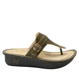 Alegria Womens Kennedi Oliva Leather Thong Adjustable Slide Sandal 10.5-11 M US