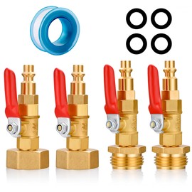 YELUN RV Winterize Blowout Adapter with 1/4" Quick Connect Plug and 3/4" Garden Water Hose Threading for Boat Camper Trailer Sprinkler Systems Irrigation Kit Fitting (With Valve 4PCS)