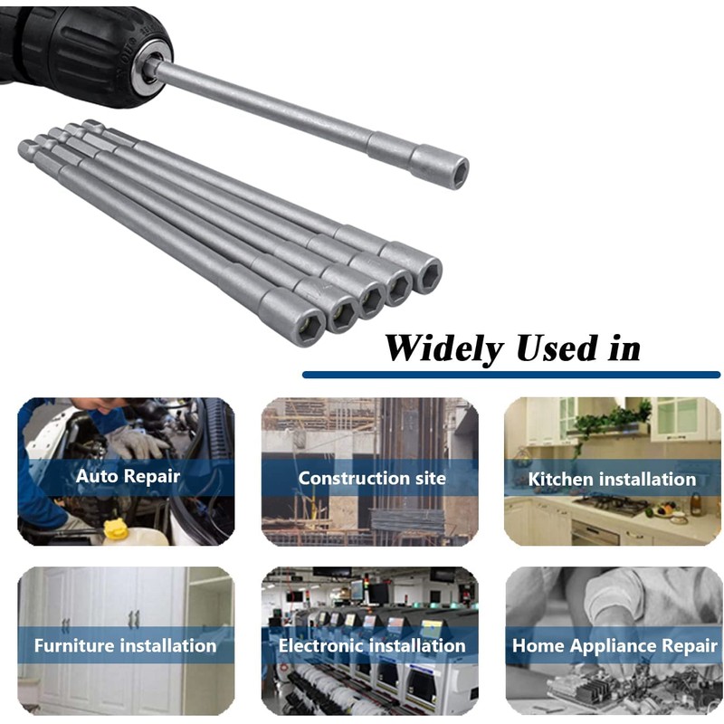 6Pcs Magnetic Power Impact Nut Driver Set,150mm 1/4 Inch Hex