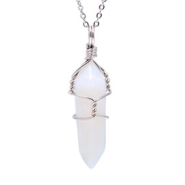 Paialco Hand Wired Created Opal Crystal Point Healing Chakra Pendant Necklace