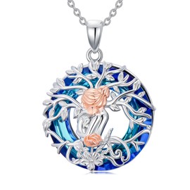 AOBOCO Mothers Day Gifts for Mom, Mothers and Daughter Necklace, 925 Sterling Silver Tree of Life Pendant Crystal Jewelry Gifts for Mom