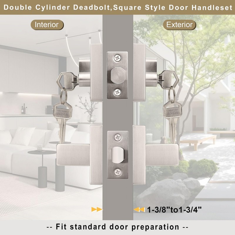 Brotima 2 Pack Keyed Front Door Lockset with Deadbolt, Reversible