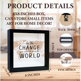 Shadow Box with Slots, to See in The World Boxes Frame 8x8 Inches Decorations for Home Office, Keep Sake Box for Memories, Travel Gifts for Travelers Friends, Shadow Boxes Display Cases -14