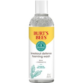 Burt’s Bees Foaming Face Wash, BHA Breakout Defense Cleanser for All Skin Types, Washes Away Impurities & Excess Facial Oil, With a Prebiotic, 8 Oz.