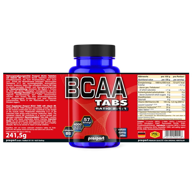 Prosport BCAA Tabs, 230 Tablets / 241.5 g Tub, Amino